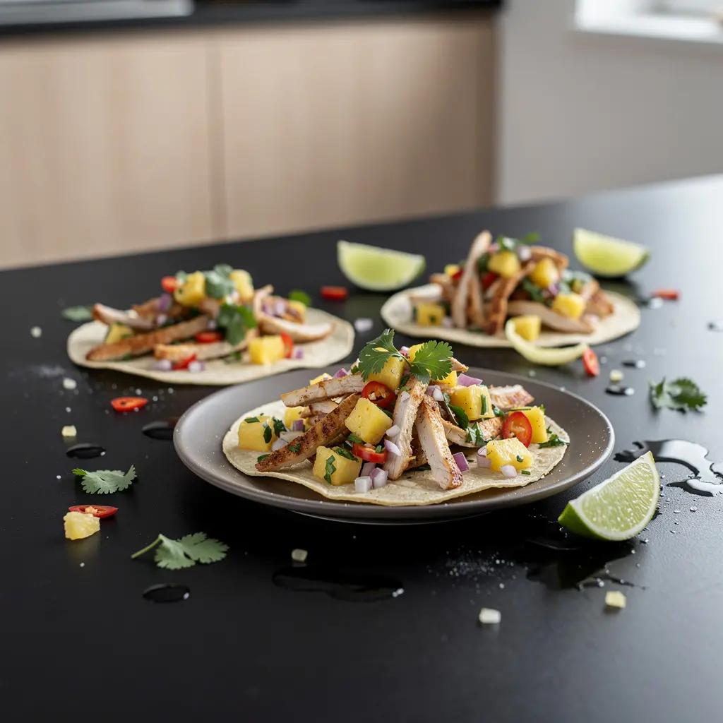 Tacos de pollo con salsa de piña i kolendrą