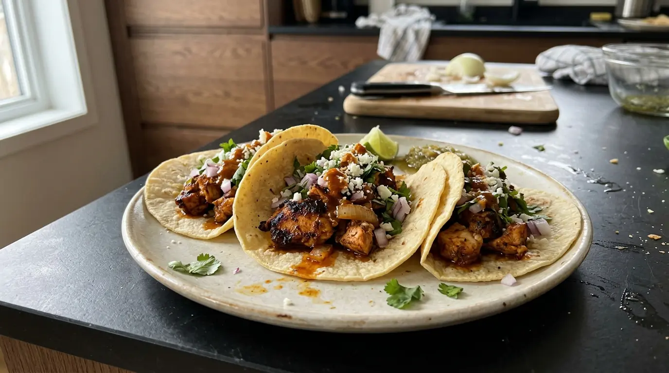 Tacos de pollo en adobo de naranja – tacos z kurczakiem w pomarańczowej marynacie chili