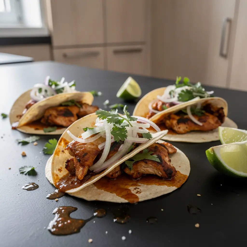 Tacos de pollo en adobo de naranja – tacos z kurczakiem w pomarańczowej marynacie chili