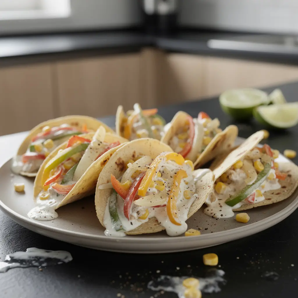 Tacos de rajas con crema – tacos z papryką, kukurydzą i śmietaną