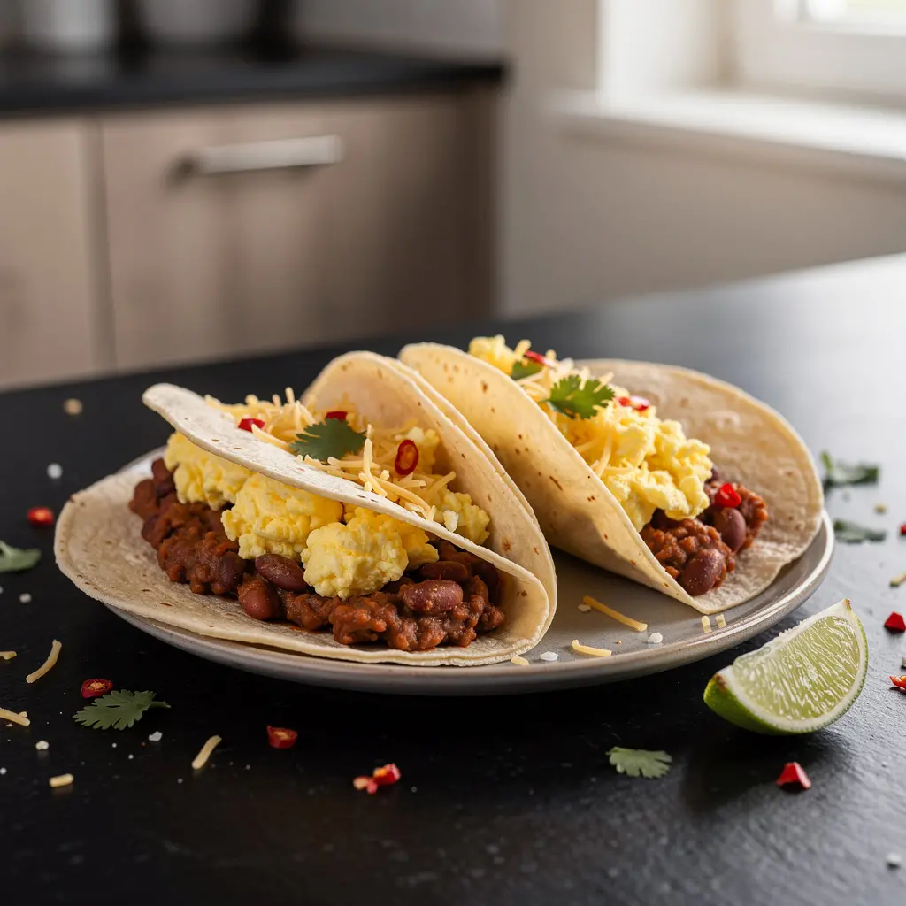 Tacos śniadaniowe z jajecznicą i fasolą