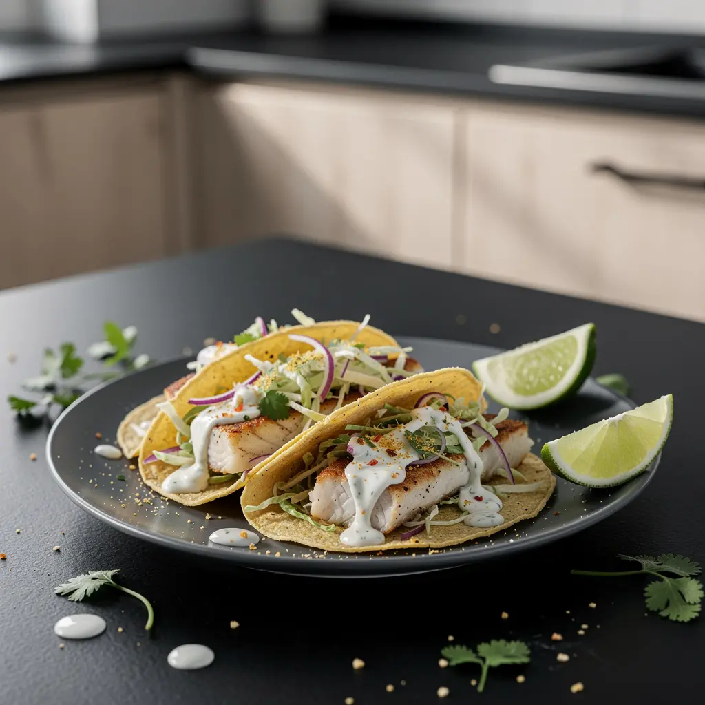 Fish tacos with cabbage and yogurt-lime sauce