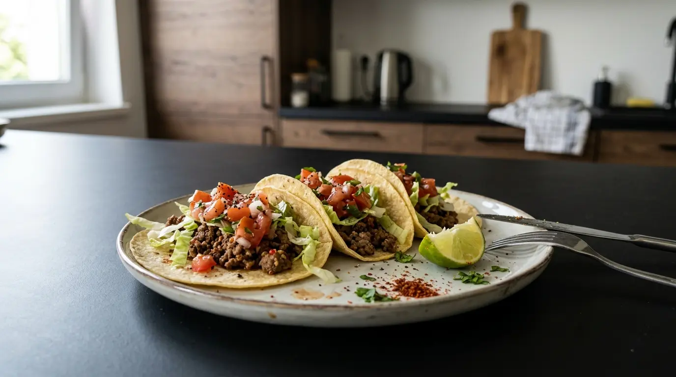 Tacos z wołowiną, salsą pomidorową i sałatą