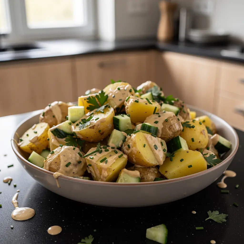 Tahinli patates salatası – turecka sałatka ziemniaczana z tahini i cytryną
