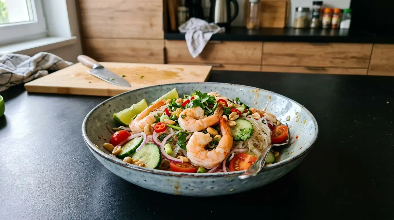 Tajska sałatka z makaronem szklanym i krewetkami