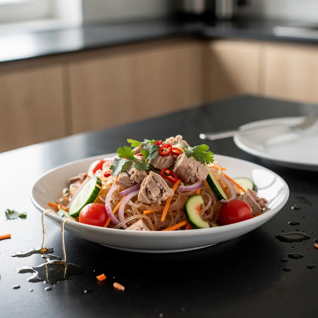 Tajska sałatka z makaronem szklanym i tuńczykiem