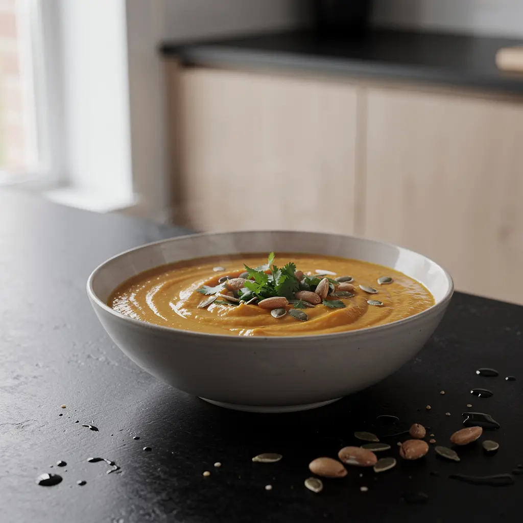 Tajska zupa z dyni i czerwonej soczewicy z mlekiem kokosowym