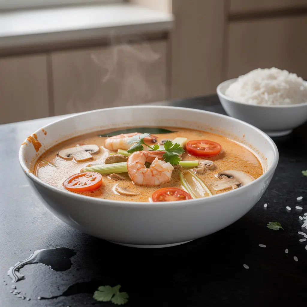 Tajska zupa z krewetkami i mlekiem kokosowym na szybki obiad