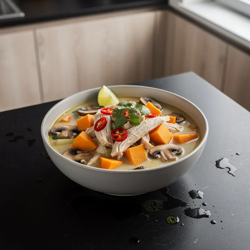 Tajska zupa z kurczakiem, batatem i trawą cytrynową