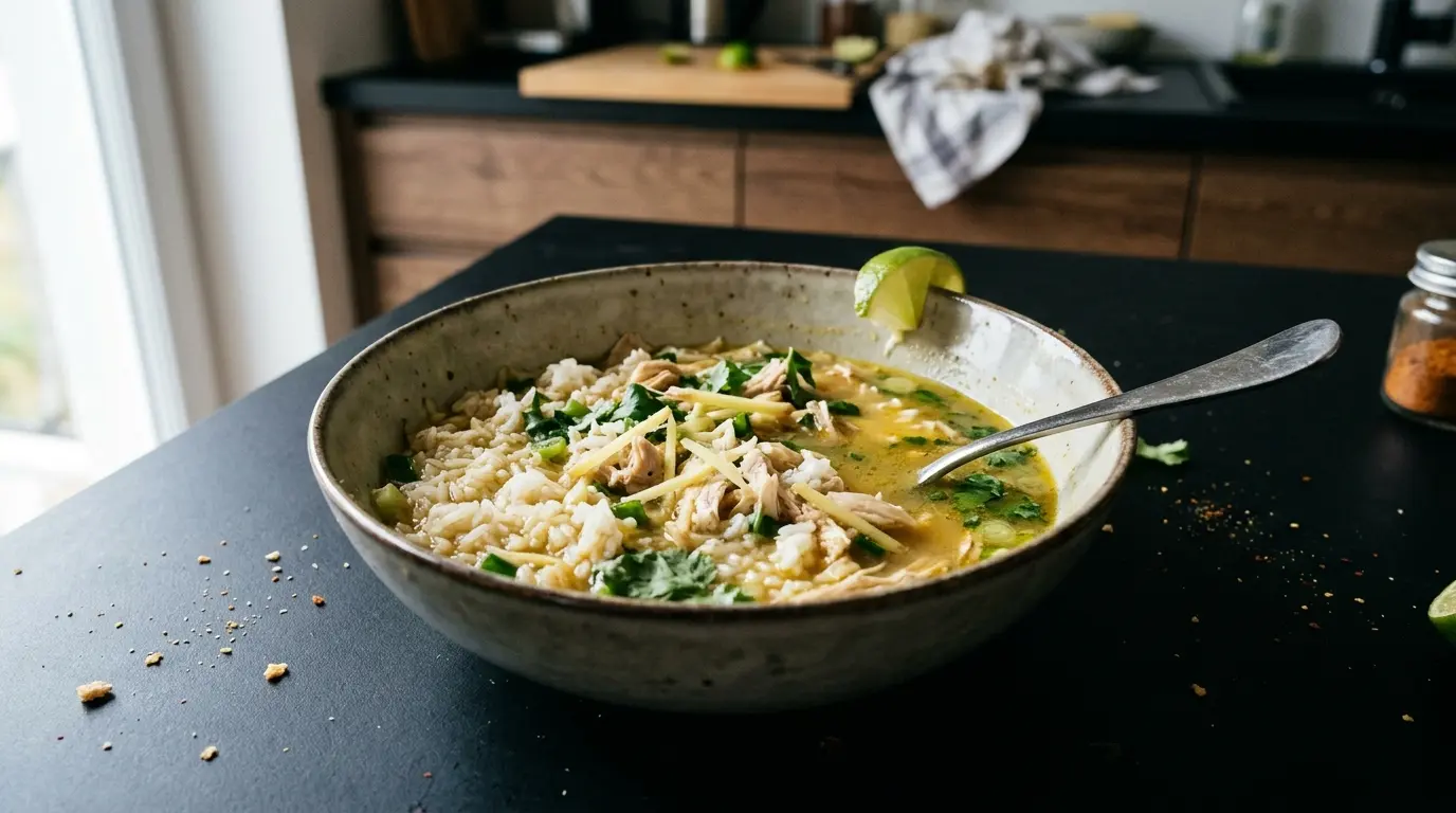 Tajska zupa z kurczakiem, ryżem jaśminowym i imbirem