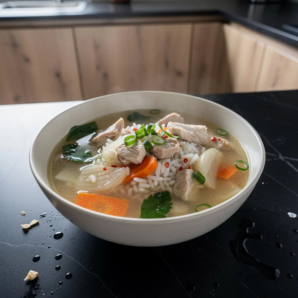 Tajska zupa z kurczakiem, ryżem jaśminowym i imbirem