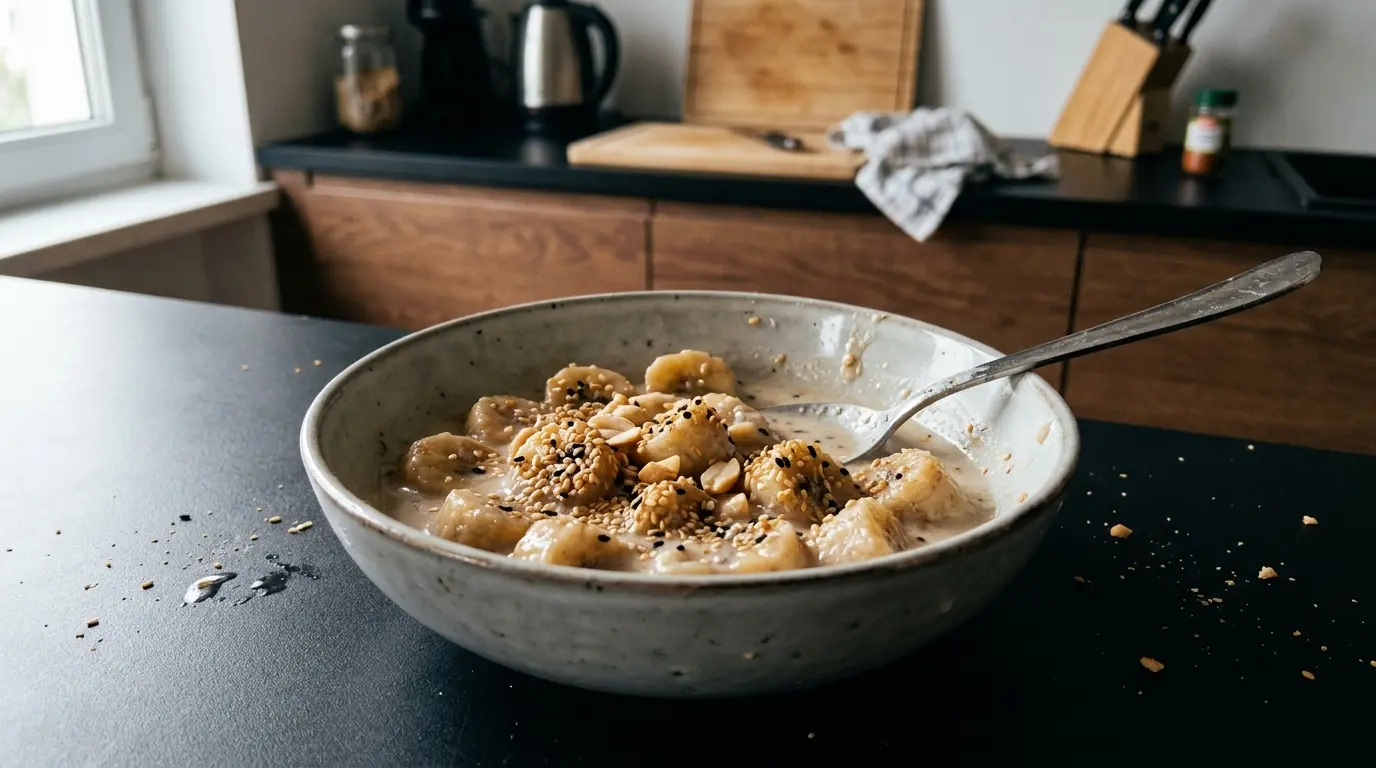 Tajski deser kokosowy z bananem i sezamem