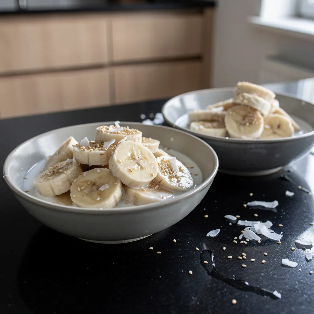 Tajski deser kokosowy z bananem i sezamem