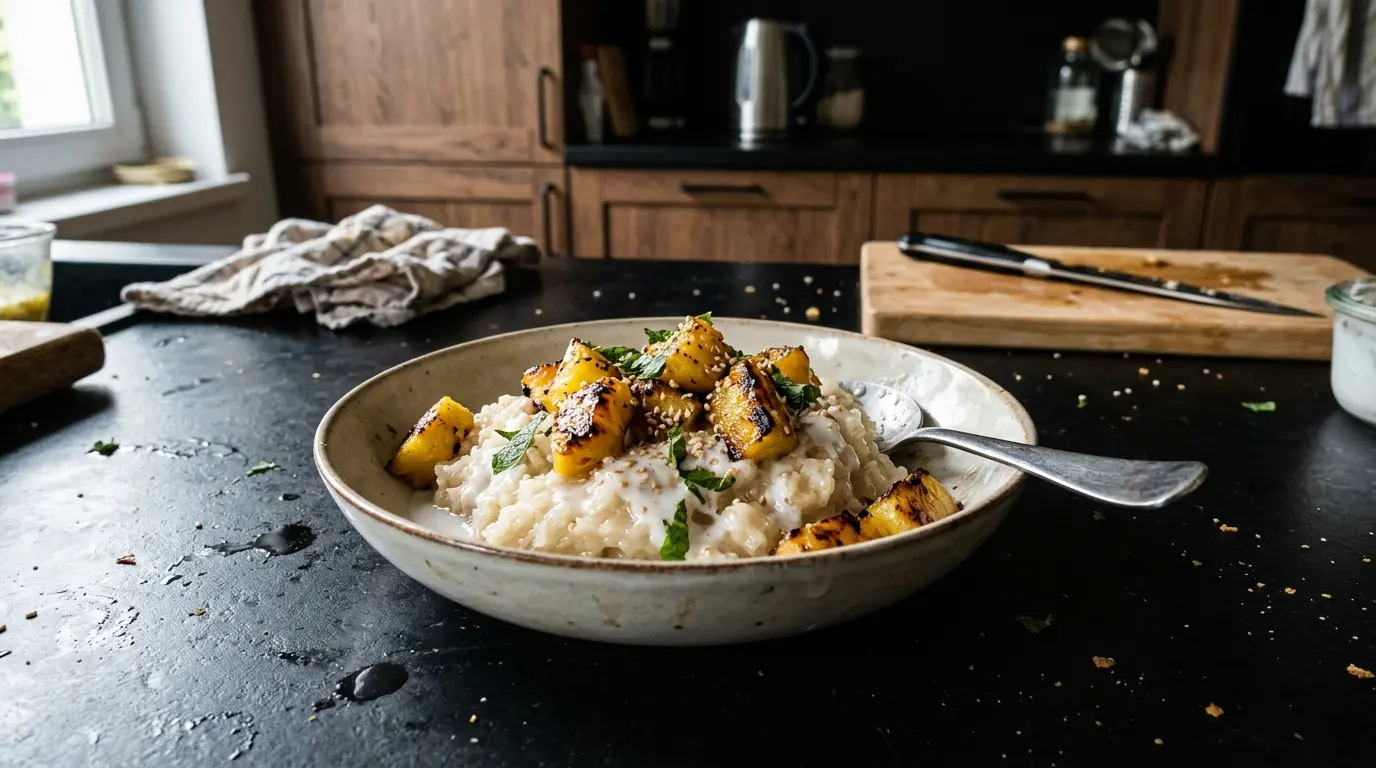 Tajski kleisty ryż kokosowy z grillowanym ananasem