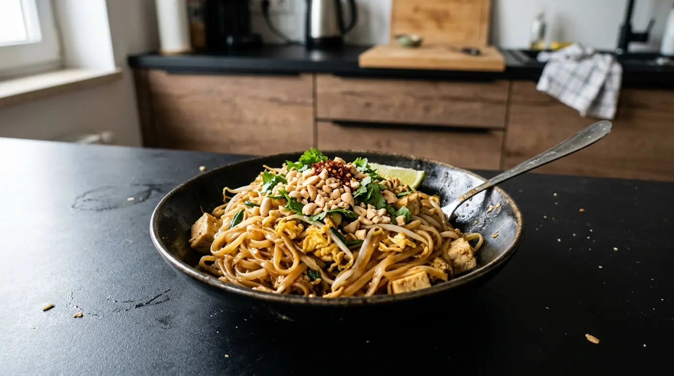 Tajski makaron ryżowy z sosem tamaryndowym (Pad Thai bez mięsa)