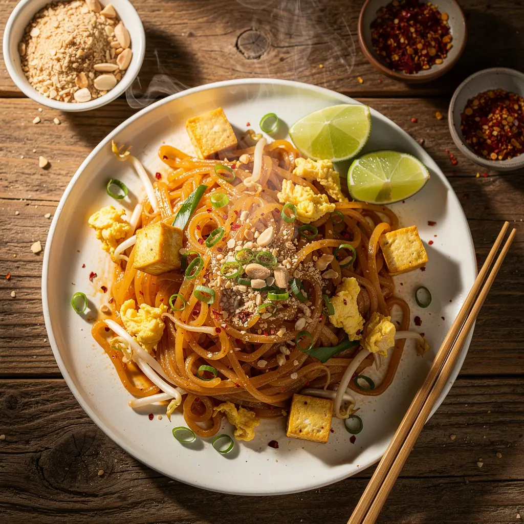 Tajski makaron ryżowy z sosem tamaryndowym (Pad Thai bez mięsa)