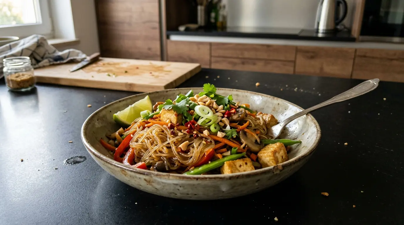 Tajski makaron sojowy z warzywami i tofu