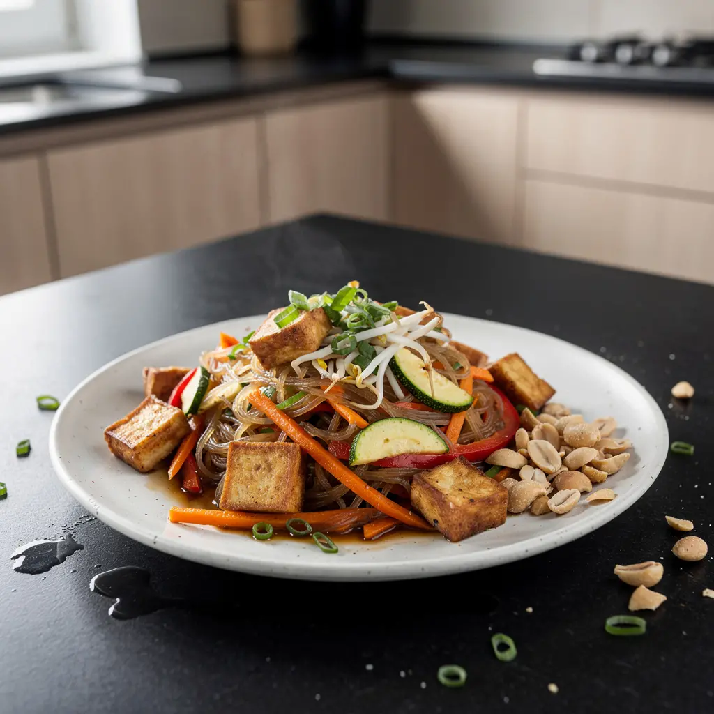 Tajski makaron sojowy z warzywami i tofu