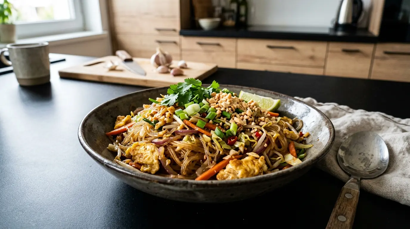 Thailändische Glasnudeln mit Gemüse und Ei
