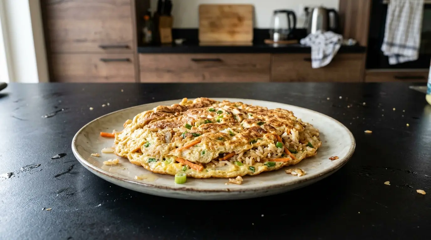Tortilla tailandesa de arroz con verduras para el desayuno