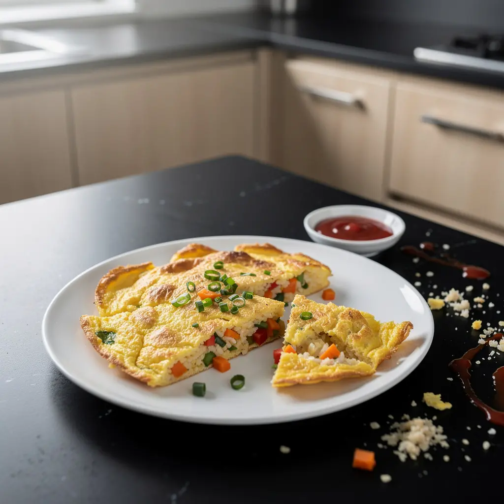 Tortilla tailandesa de arroz con verduras para el desayuno