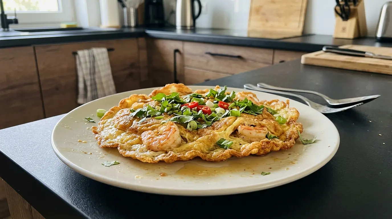 Tajski omlet z krewetkami i świeżą kolendrą