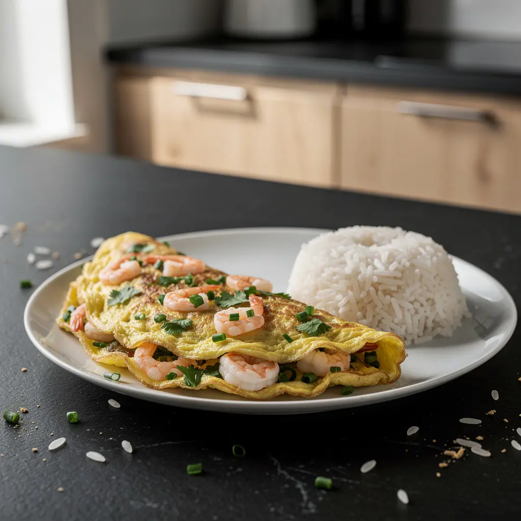 Tajski omlet z krewetkami i świeżą kolendrą