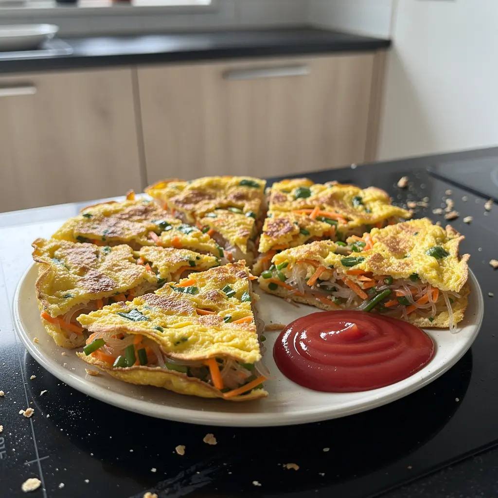 Tajski omlet z makaronem szklanym i warzywami