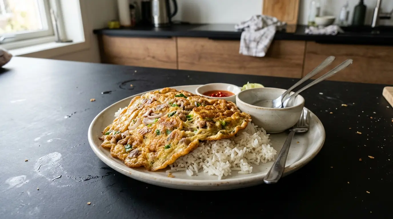 Tortilla tailandesa con cerdo picado y arroz jazmín