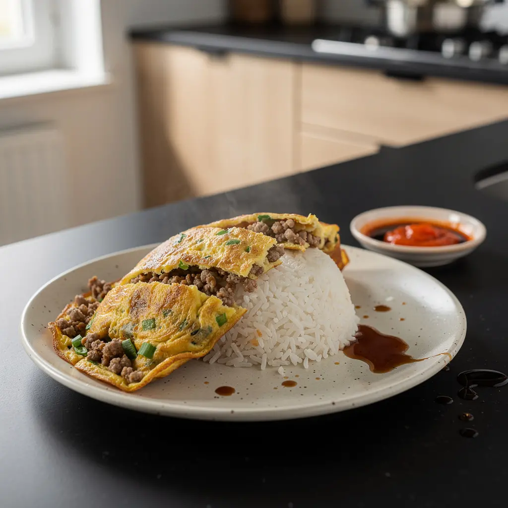 Thai Omelette with Minced Pork and Jasmine Rice