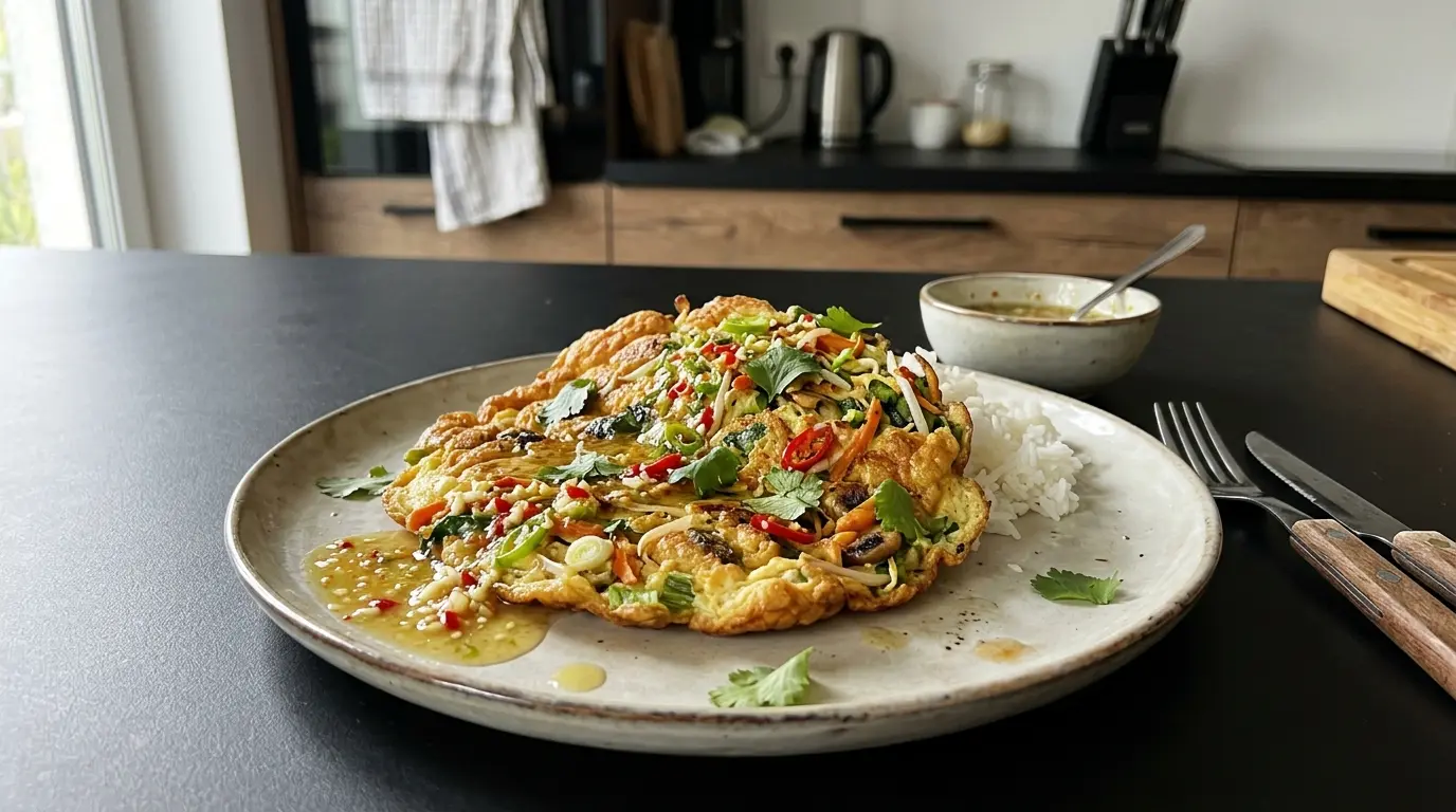 Tortilla tailandesa con verduras y salsa de lima