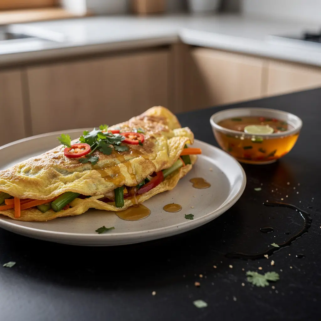 Tajski omlet z warzywami i sosem z limonki