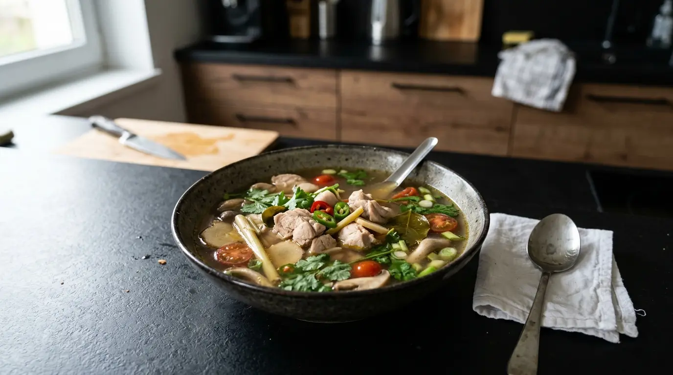 Tajski rosół z kurczakiem i ziołami (Tom Kha Gai bez mleka kokosowego)