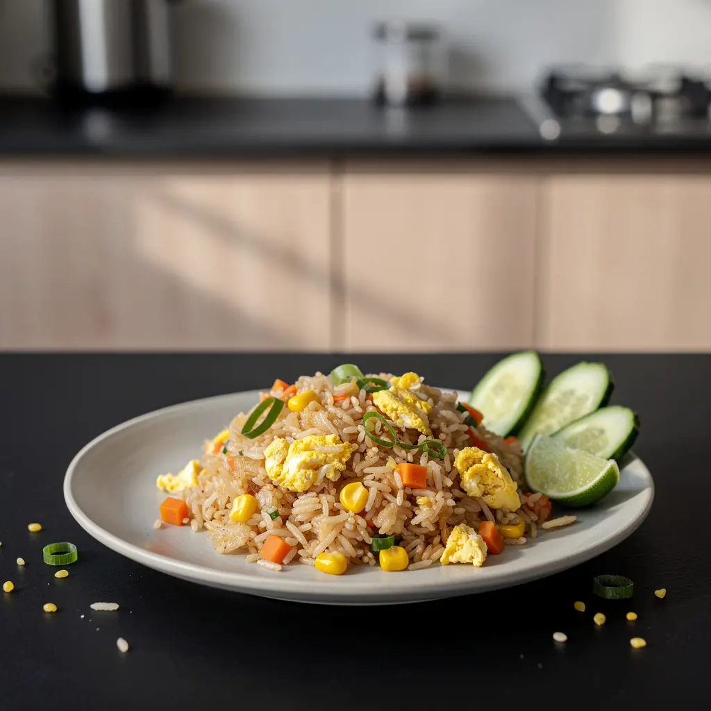 Tajski ryż jaśminowy smażony z jajkiem i kukurydzą