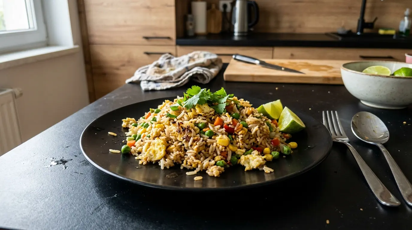 Riz jasmin thaïlandais sauté aux légumes et à l’œuf