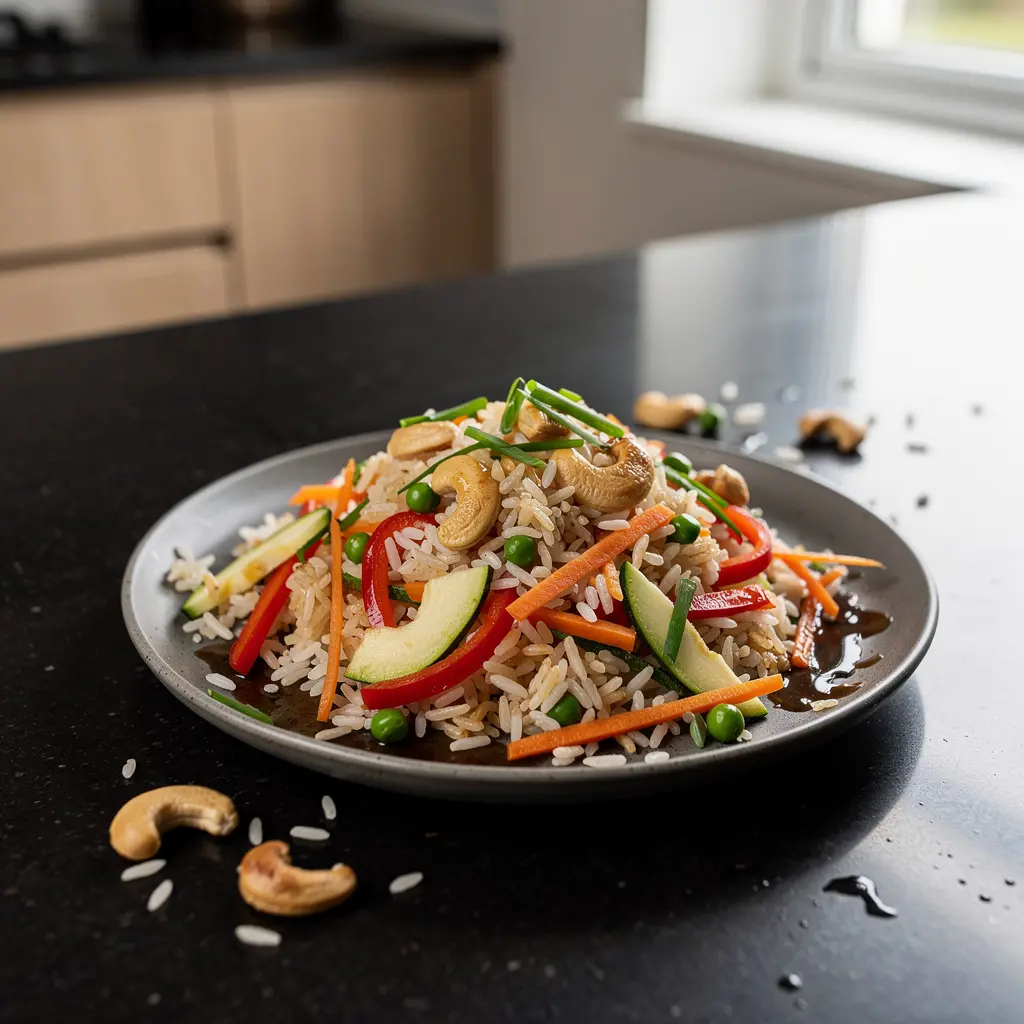 Tajski ryż jaśminowy z warzywami i orzeszkami nerkowca