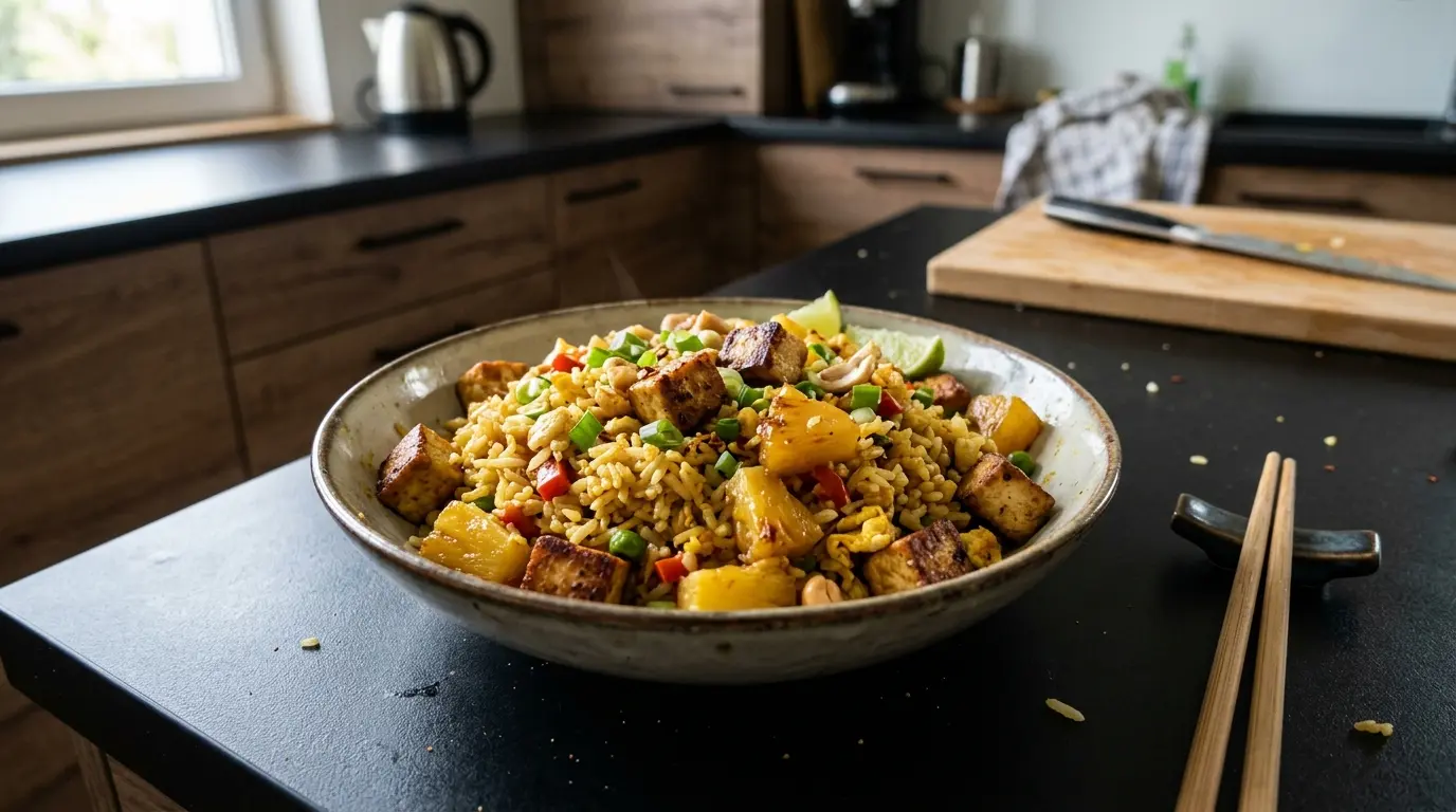 Tajski ryż smażony z tofu i ananasem