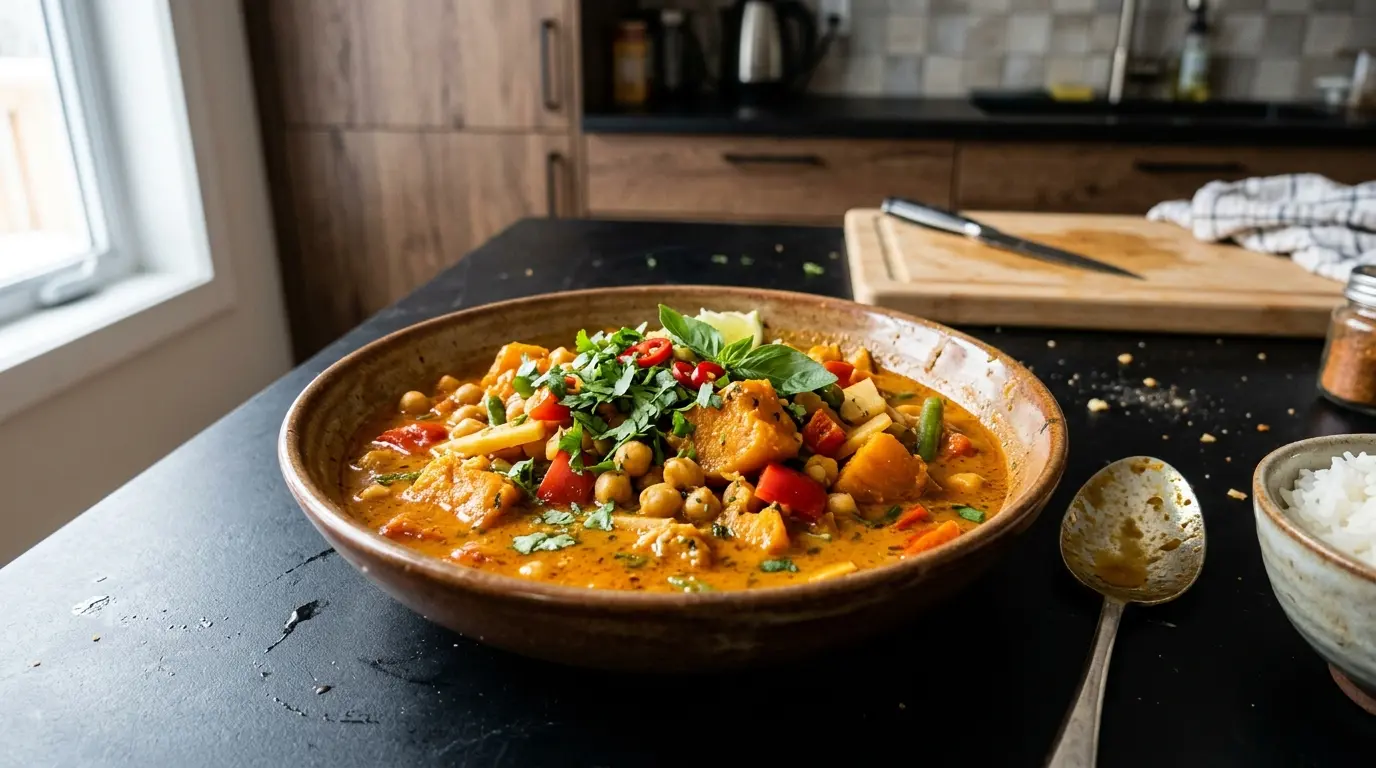 Tajskie curry czerwone z dynią i ciecierzycą