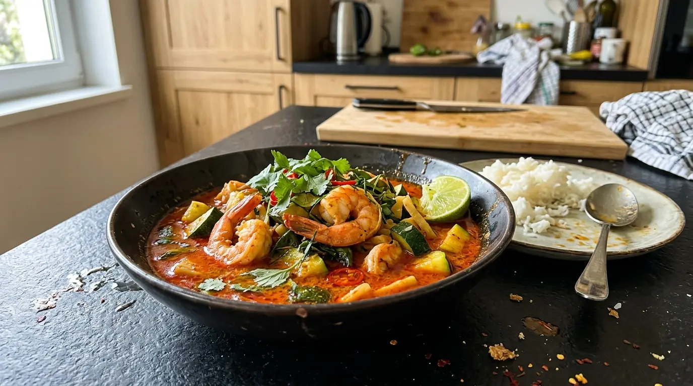Tajskie curry czerwone z krewetkami i cukinią