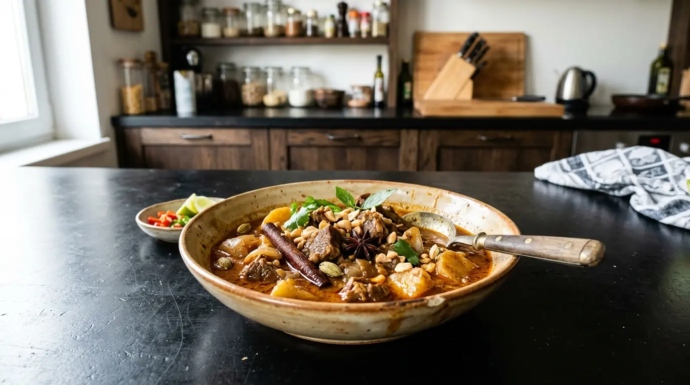 Curry tailandés masaman con ternera y patatas en versión casera
