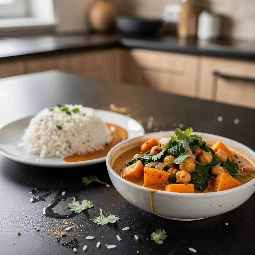 Tajskie curry z batatami i szpinakiem w jednym garnku