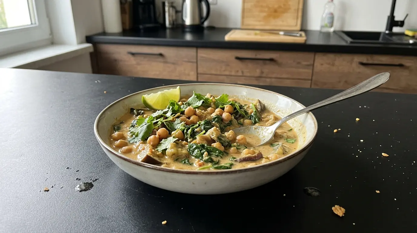 Tajskie curry z ciecierzycą, bakłażanem i szpinakiem