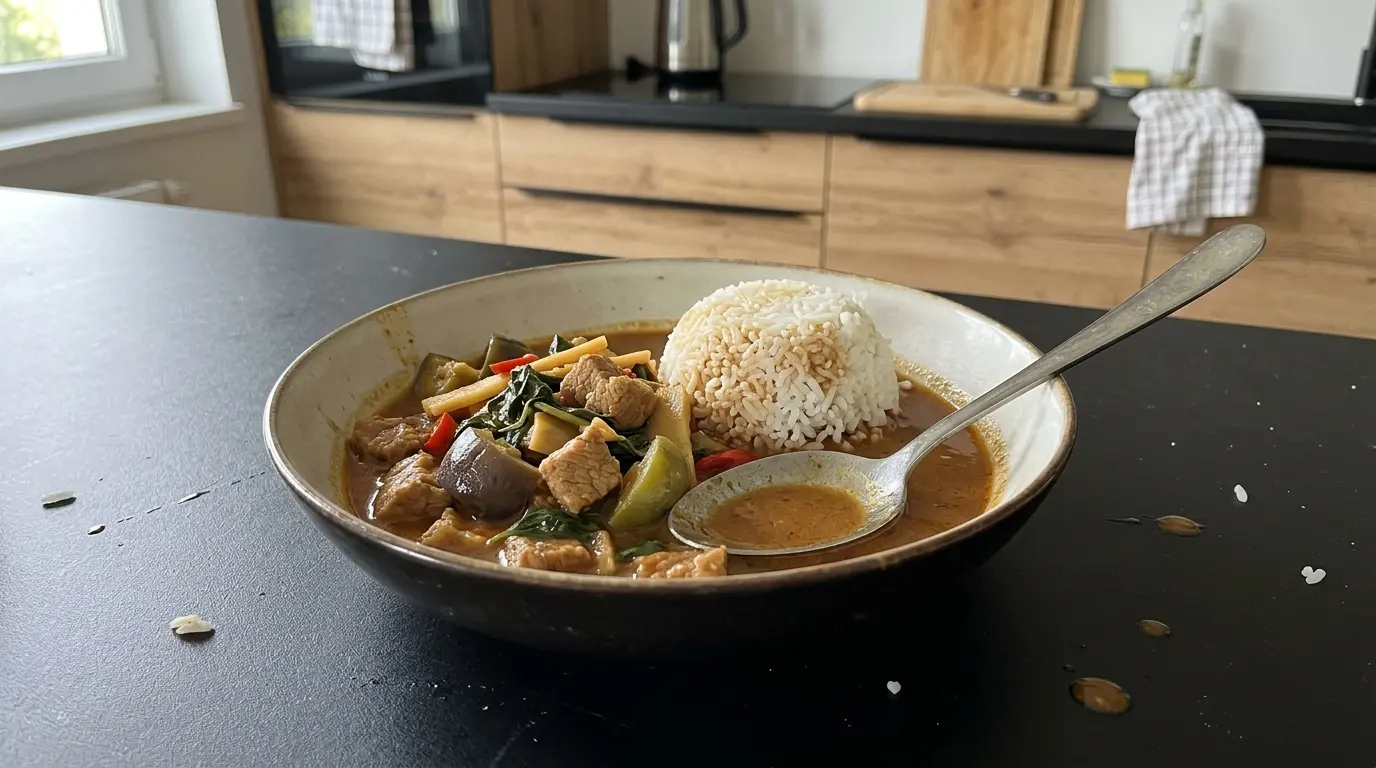 Tajskie curry z wieprzowiną, bakłażanem i bazylią tajską