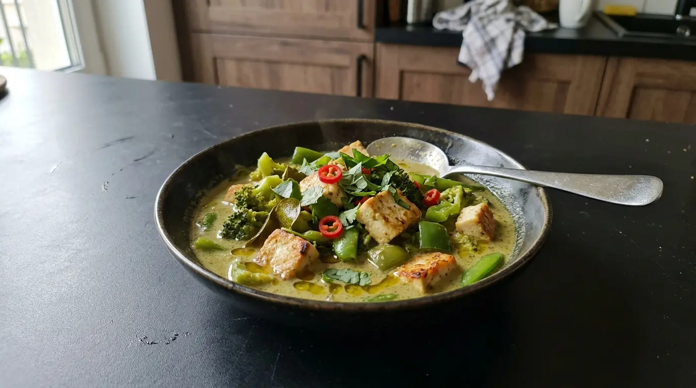 Tajskie curry zielone z tofu i brokułem
