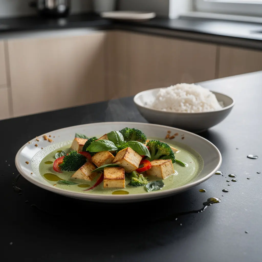 Tajskie curry zielone z tofu i brokułem