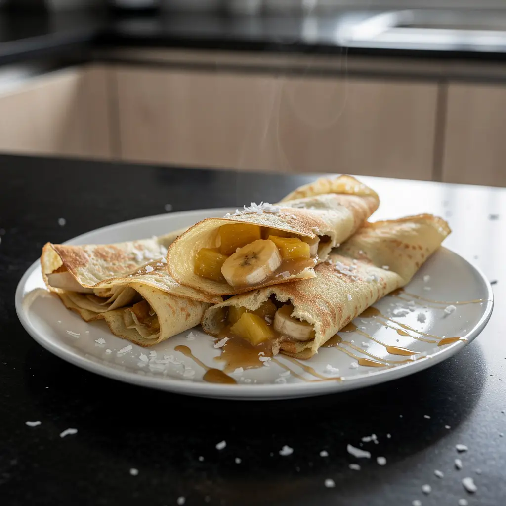 Tajskie naleśniki kokosowe z nadzieniem bananowo-ananasowym