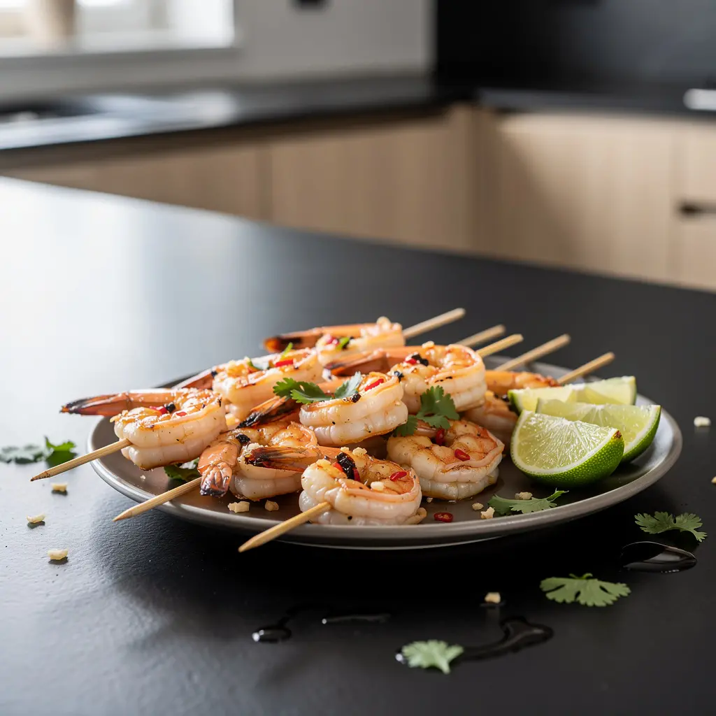 Tajskie szaszłyki z krewetek z limonką i czosnkiem
