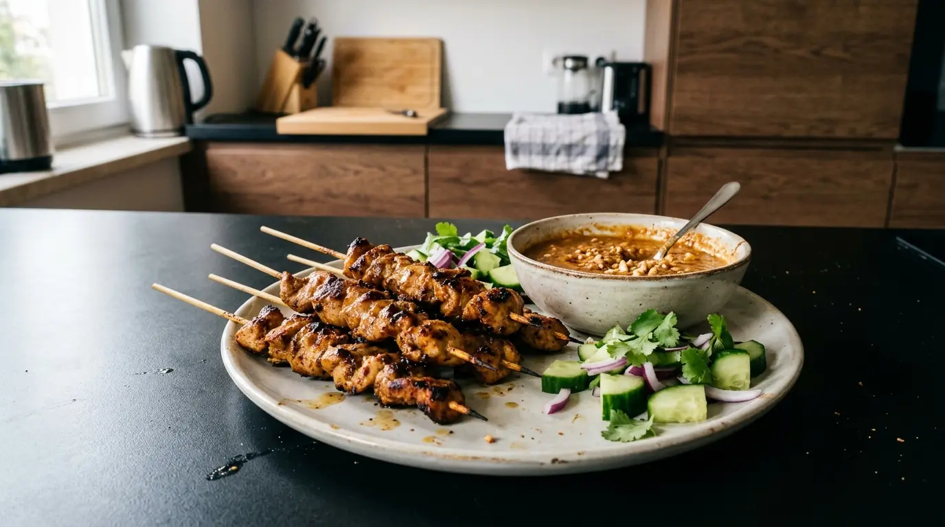 Tajskie szaszłyki z kurczaka satay z sosem orzechowym