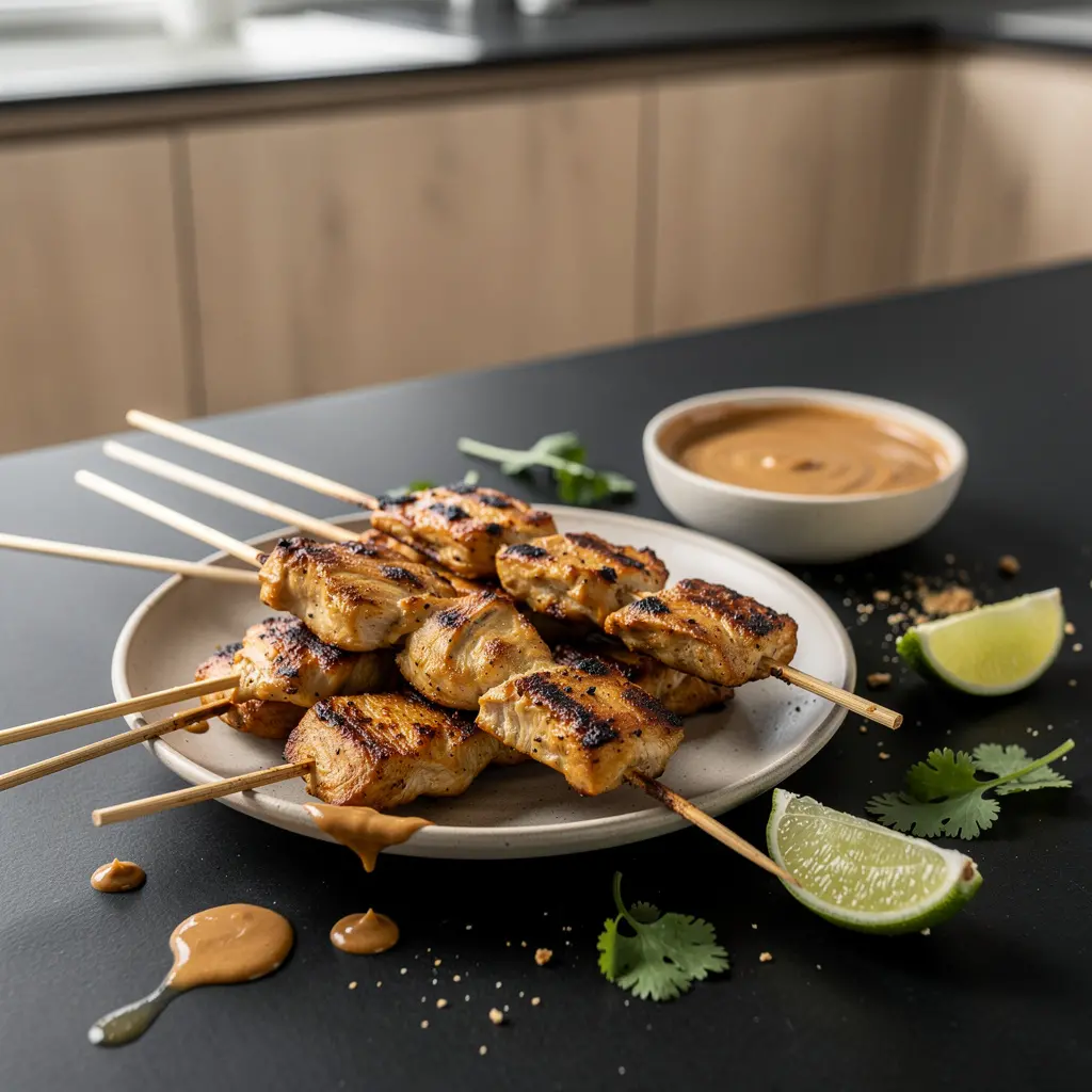 Tajskie szaszłyki z kurczaka satay z sosem orzechowym