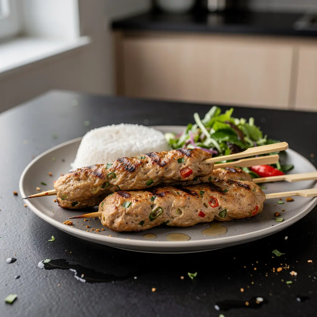 Tajskie szaszłyki z mielonego kurczaka z trawą cytrynową